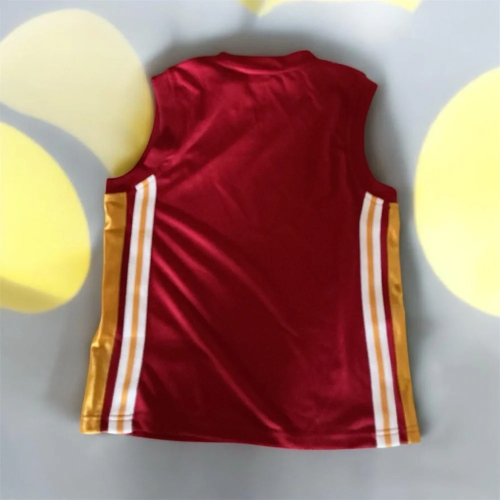 Buy one get one 50%  Red Sleeveless Kids Jersey with Gold & White Stripes